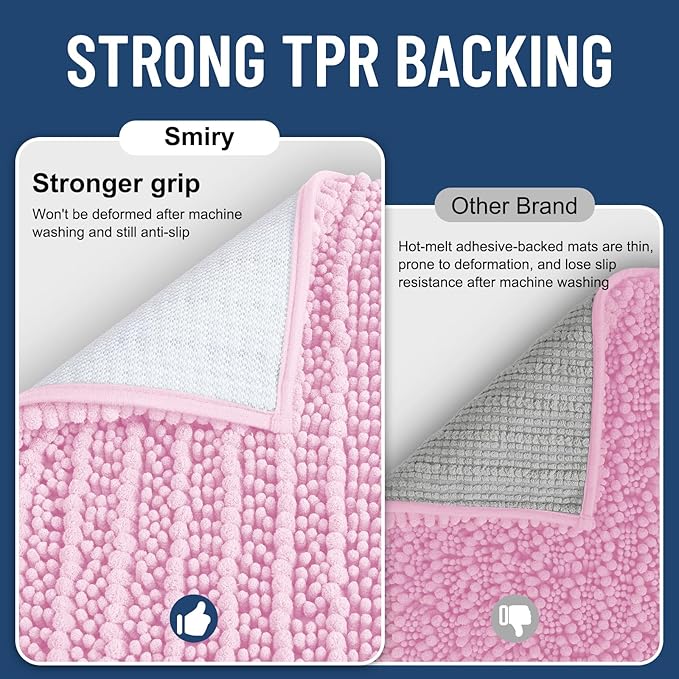 Smiry Bathroom Rugs Mat 36x24, Extra Soft Absorbent Chenille Bath Rugs, Non Slip Rubber Backing Machine Washable Quick Dry Bath Mats for Bathroom Floor, Tub, Shower, Home Decor Accessories, Pink