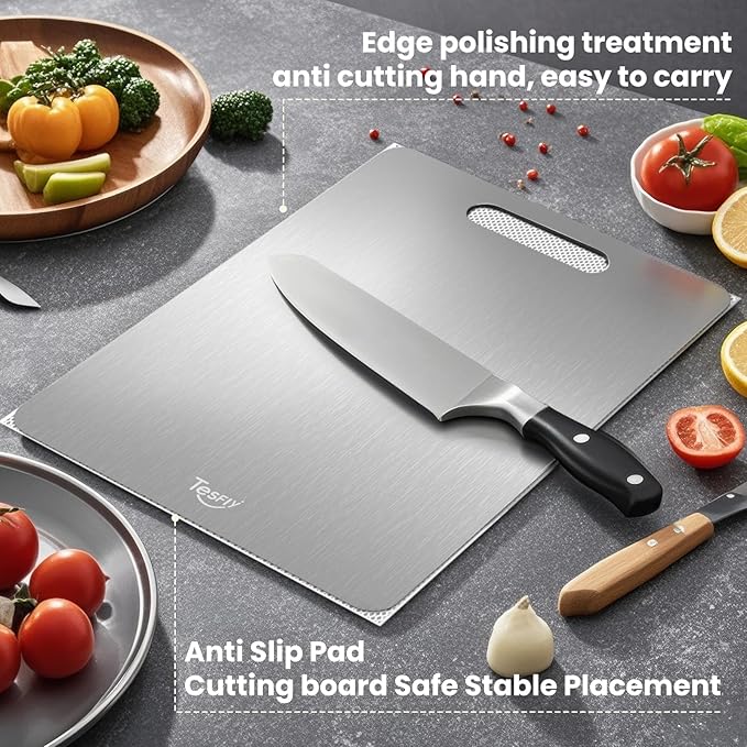 New Titanium Cutting Board - 100% Pure Titanium Cutting Boards For Kitchen,Easy to clean,Double-sided food-grade Cutting Board For Cutting Meats, Fruits And Vegetables(15 * 11)