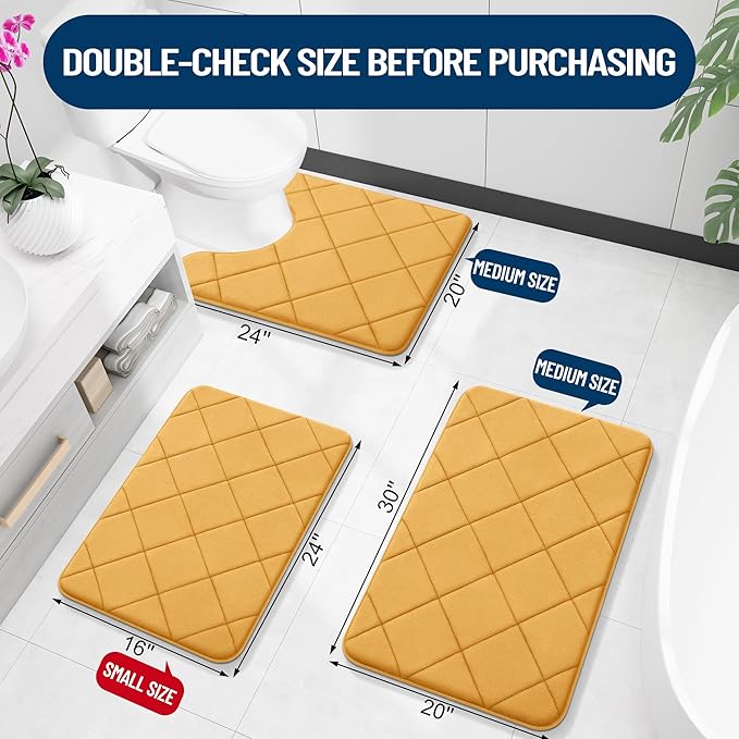 OLANLY Memory Foam Bath Mat 59x20, Ultra Soft and Absorbent Bathroom Rugs, Machine Washable, Comfortable Bath Carpet for Bathroom Floor, Tub and Shower, Yellow