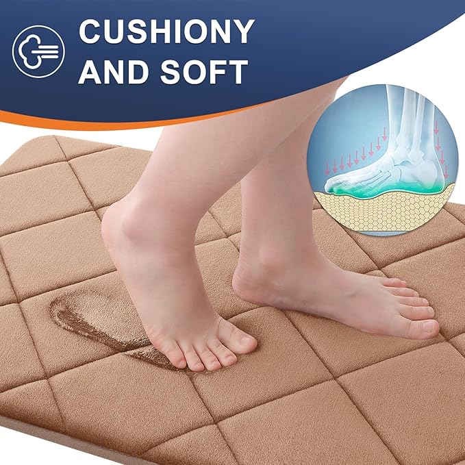 OLANLY Memory Foam Bath Mat 59x24, Ultra Soft and Absorbent Bathroom Rugs, Machine Washable, Comfortable Bath Carpet for Bathroom Floor, Tub and Shower, Dark Beige