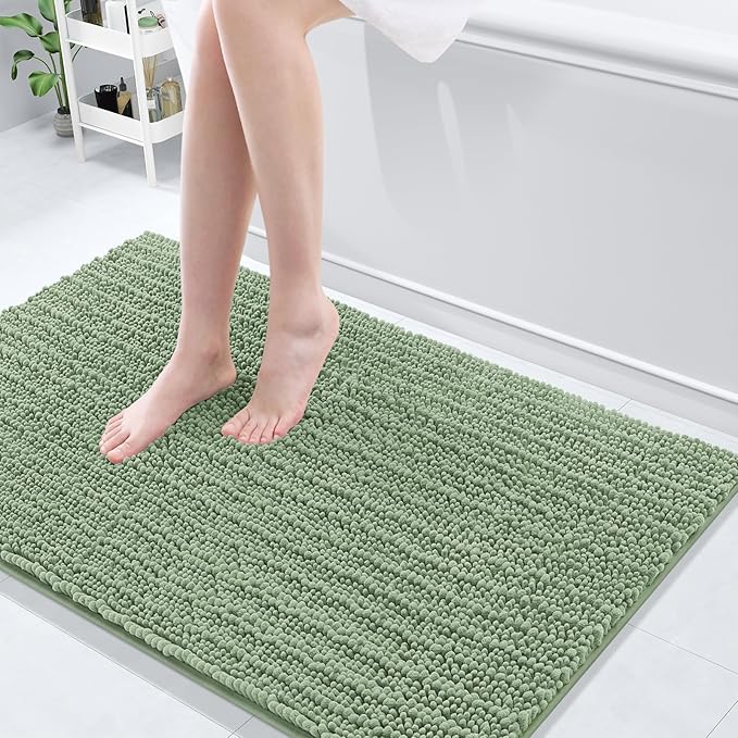 Arotive Luxury Chenille Bathroom Rug Mat, Extra Soft Thick Absorbent Shaggy Bath Rugs, Non-Slip Machine Wash Dry, Plush Bath Mats for Bathroom, Shower and Tub, 45x27, Sage Green