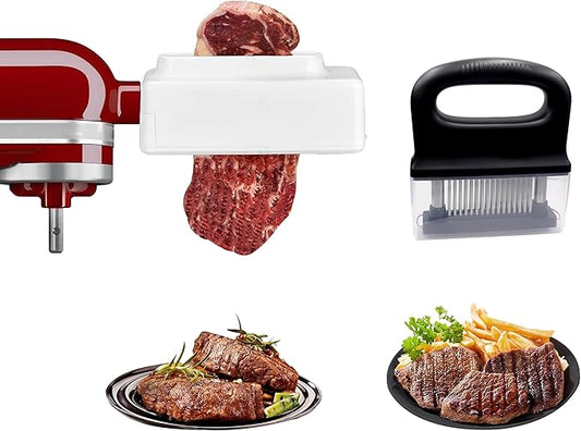 Meat Tenderizer Attachment for KitchenAid Stand Mixer, 2-in-1 Kit with 48 Blades & Handheld Tool, Professional Meat Cuber & Mallet for Steak, Beef, Chicken, Easy to Use & Clean, Dishwasher Safe