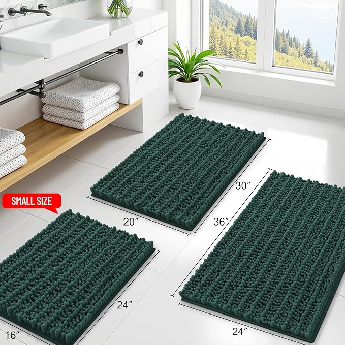 Smiry Bathroom Rugs Mat 47x17, Extra Soft Absorbent Chenille Bath Rugs, Non Slip Rubber Backing Machine Washable Quick Dry Bath Mats for Bathroom Floor, Tub, Shower, Home Decor Accessories, Green