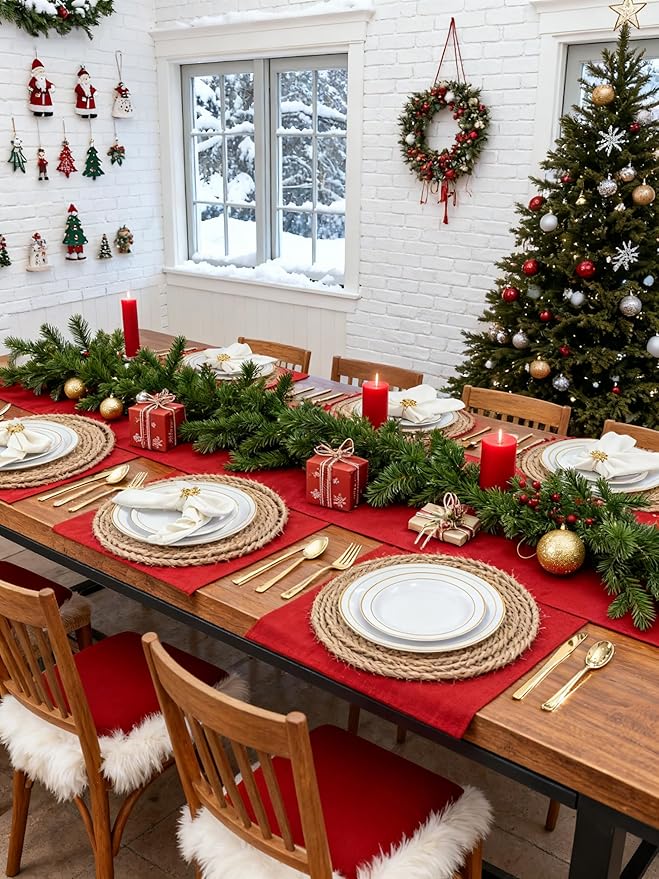 GATHER 350PCS Gold Plastic Plates - White and Gold Disposable Plastic Dinnerware Set Include 50 Dinner Plates, 50 Dessert Plate, 150 Silverware, 50 Napkins, 50 Cups for Party & Wedding & Christmas