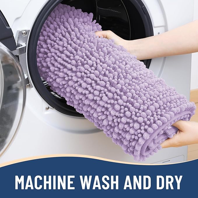Arotive Luxury Chenille Bathroom Rug Mat, Extra Soft Thick Absorbent Shaggy Bath Rugs, Non-Slip Machine Wash Dry, Plush Bath Mats for Bathroom, Shower and Tub, 47x32, Light Purple