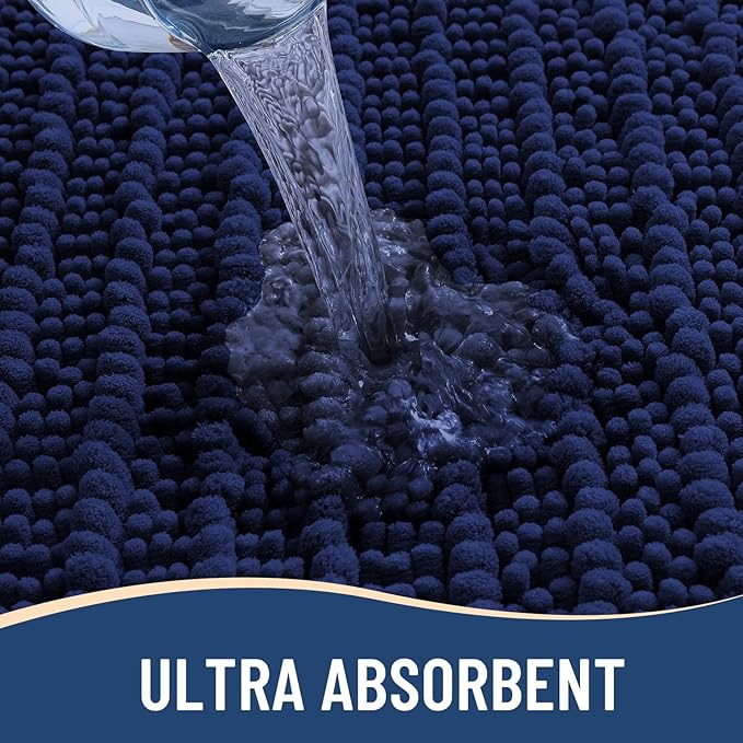 Arotive Luxury Chenille Bathroom Rug Mat, Extra Soft Thick Absorbent Shaggy Bath Rugs, Non-Slip Machine Wash Dry, Plush Bath Mats for Bathroom, Shower and Tub, 47x20, Navy