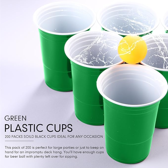 Mimorou Green 200 Pack 16 oz Disposable Plastic Cups Bulk, Party Plastic Cups for Parties Stackable Beverage Drinking Tumbler Heavy Duty for Events Picnics and BBQ Wedding Birthday Baby Shower