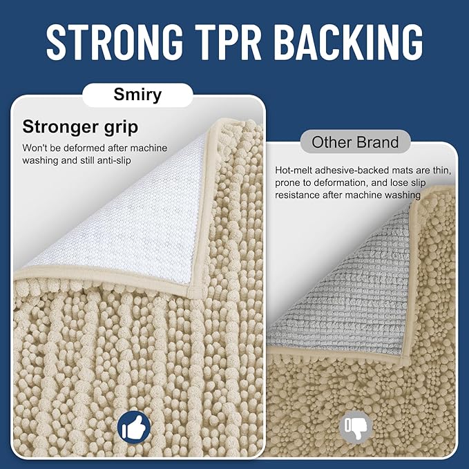 Smiry Bathroom Rugs Mat 36x24, Extra Soft Absorbent Chenille Bath Rugs, Non Slip Rubber Backing Machine Washable Quick Dry Bath Mats for Bathroom Floor, Tub, Shower, Home Decor Accessories, Sand