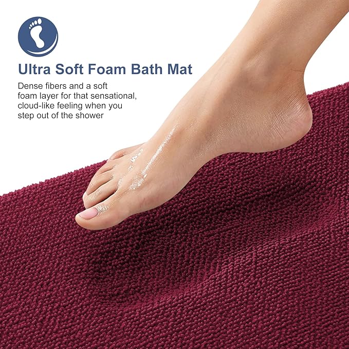 OLANLY Thick Memory Foam Bath Mat Rug 59x24, Extra Soft Absorbent Bathroom Rug, Quick Dry Bath Mats, Non-Slip, Machine Washable Carpet for Bathroom, Tub and Shower, Home Decor Accessories, Burgundy