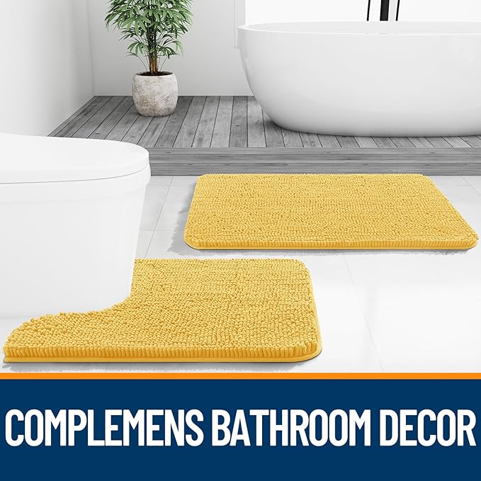 OLANLY Bathroom Rugs 40x32, Extra Soft Absorbent Chenille Bath Rugs, Rubber Backing Quick Dry, Machine Washable Bath Mats for Bathroom Floor, Tub and Shower, Home Decor Accessories, Yellow