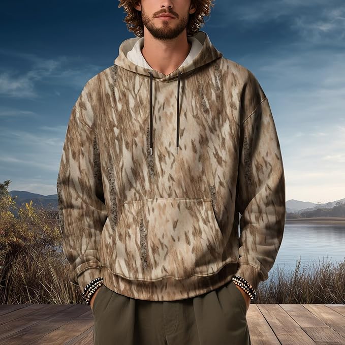Mens Camo Hoodies Maple Leaf Graphic Camouflage Pullover Sweatshirts Hooded Fleece Casual Hunting Fall Outfits
