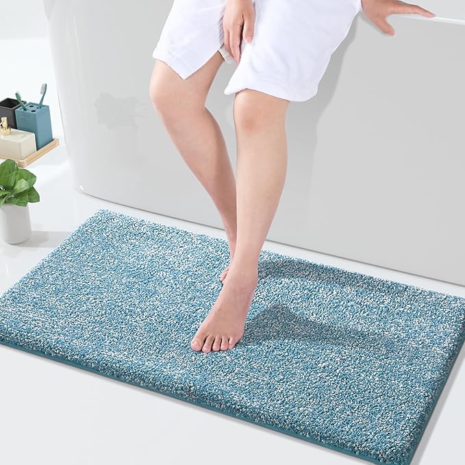 Yimobra Large Bathroom Rugs Non Slip Washable, Soft Absorbent Microfiber Bath Mat,Dual-Tone Decor Rug with Rubber Backing for Bathroom Floor,Tub and Shower,36x24,Home Essentials,Denim Blue