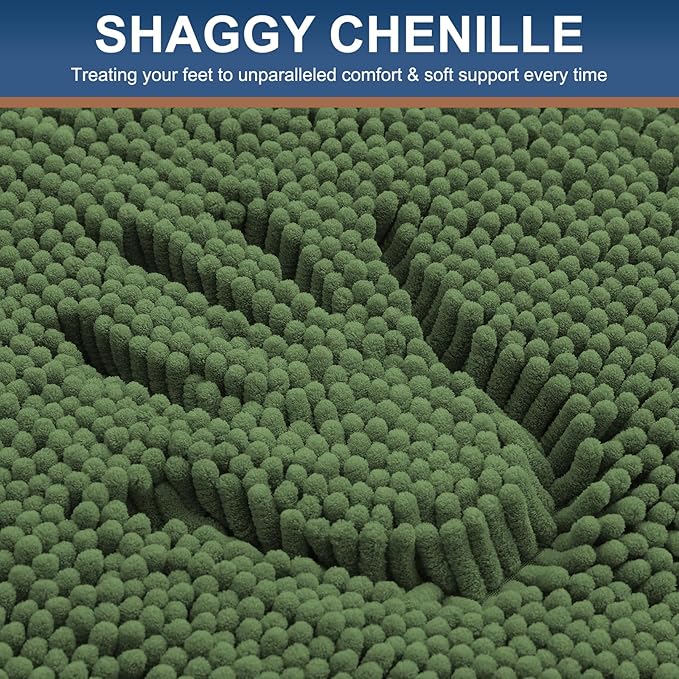 Smiry Luxury Chenille Bathroom Rugs 36x24, Extra Soft and Absorbent Shaggy Bath Mat, Machine Washable, Non-Slip Plush Carpet Runner for Tub, Shower, and Floor, Home Decor Accessories, Olive Green
