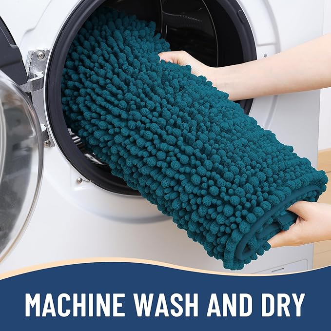 Arotive Luxury Chenille Bathroom Rug Mat, Extra Soft Thick Absorbent Shaggy Bath Rugs, Non-Slip Machine Wash Dry, Plush Bath Mats for Bathroom, Shower and Tub, 54x24, Peacock Blue
