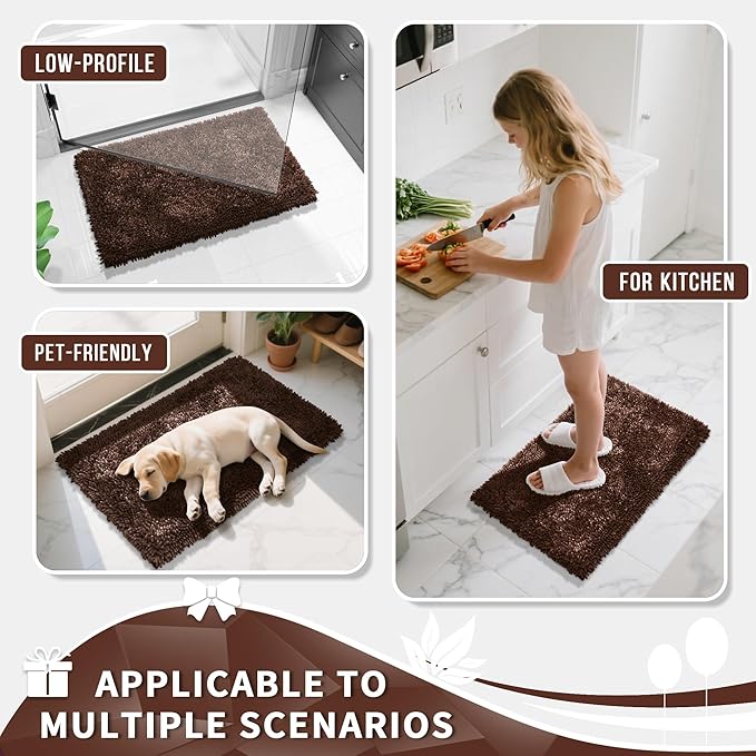 Yimobra Long Bathroom Rugs Runner 55x24 Inch, Extra Thick Soft Absorbent Chenille Bath Mat, Non Slip Machine Washable, Quick Dry Bath Rugs for Bathroom Floor, Tub and Shower, Brown