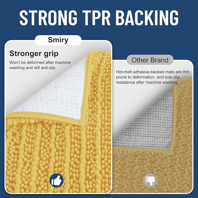 Smiry Bathroom Rugs Mat 30x20, Extra Soft Absorbent Chenille Bath Rugs, Non Slip Rubber Backing Machine Washable Quick Dry Bath Mats for Bathroom Floor, Tub, Shower, Home Decor Accessories, Yellow