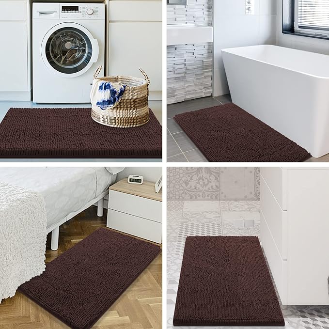 Smiry Luxury Chenille Bathroom Rugs 44x24, Extra Soft and Absorbent Shaggy Bath Mat, Machine Washable, Non-Slip Plush Carpet Runner for Tub, Shower, and Floor, Home Decor Accessories, Brown
