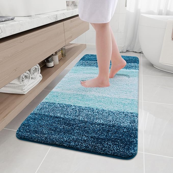 Arotive Microfiber Bathroom Rugs, Shaggy Soft and Absorbent Bath Rug, Non-Slip, Thick Plush Machine Washable Dry Bath Mats for Bathroom, Tub and Shower, 54x24, Peacock Blue, Rectangular