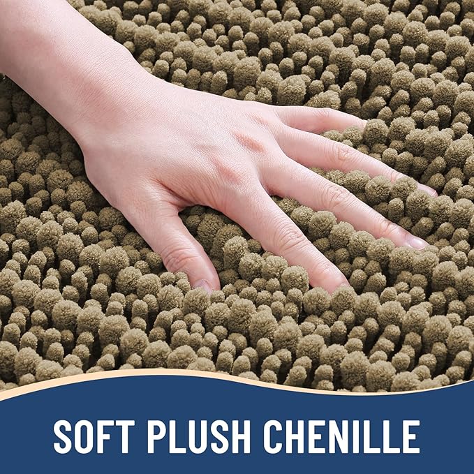 Arotive Luxury Chenille Bathroom Rug Mat, Extra Soft Thick Absorbent Shaggy Bath Rugs, Non-Slip Machine Wash Dry, Plush Bath Mats for Bathroom, Shower and Tub, 40x24, Camel