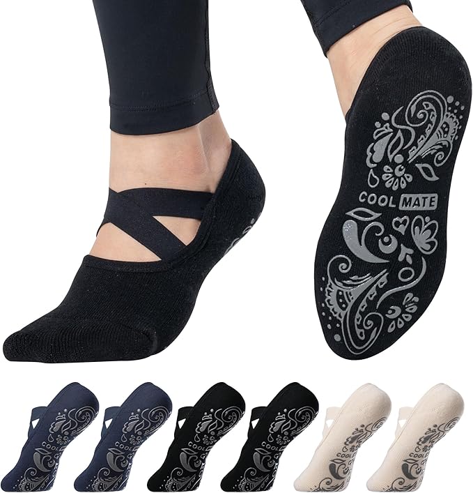CoolMate Pilates Socks with Grips for Women, Yoga Socks, Crew Non Slip Women for Barre, Pilates Gifts
