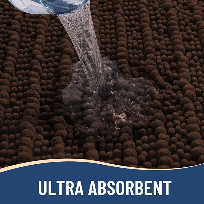 Arotive Luxury Chenille Bathroom Rug Mat, Extra Soft Thick Absorbent Shaggy Bath Rugs, Non-Slip Machine Wash Dry, Plush Bath Mats for Bathroom, Shower and Tub, 47x32, Brown