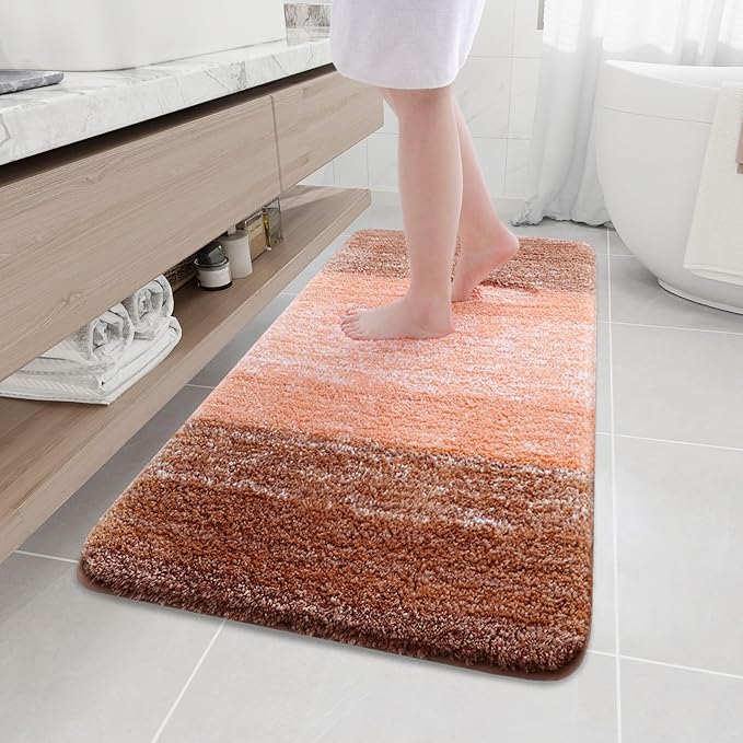Arotive Microfiber Bathroom Rugs, Shaggy Soft and Absorbent Bath Rug, Non-Slip, Thick Plush Machine Washable Dry Bath Mats for Bathroom, Tub and Shower, 47x24, Orange, Rectangular