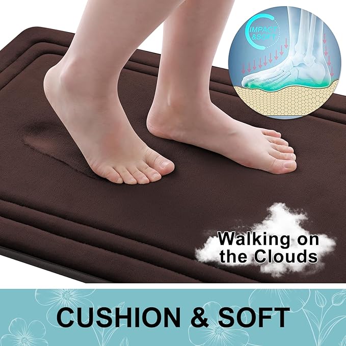 Grandaily Memory Foam Bath Mat Rug 47x17, Ultra Soft, Non-Slip and Absorbent Bathroom Rugs, Machine Wash Dry, Comfortable Bath Carpet for Bathroom Floor, Tub and Shower, Brown