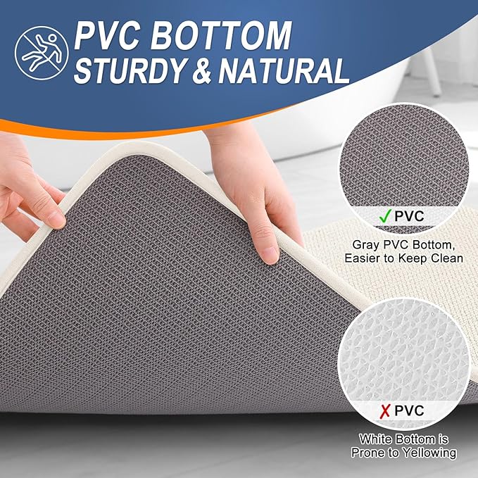 OLANLY Thick Memory Foam Bath Mat Rug 59x20, Extra Soft Absorbent Bathroom Rug, Quick Dry Bath Mats, Non-Slip, Machine Washable Carpet for Bathroom, Tub and Shower, Home Decor Accessories, Ivory