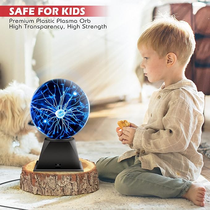 Flashmen Plasma Ball Lamp 6 inch Science Toy Touch & Sound Sensitive Plasma Globe Extra Large Lightning Ball for Kid Teen Bedroom Decor Lamp Novelty Toy Present (Blue)