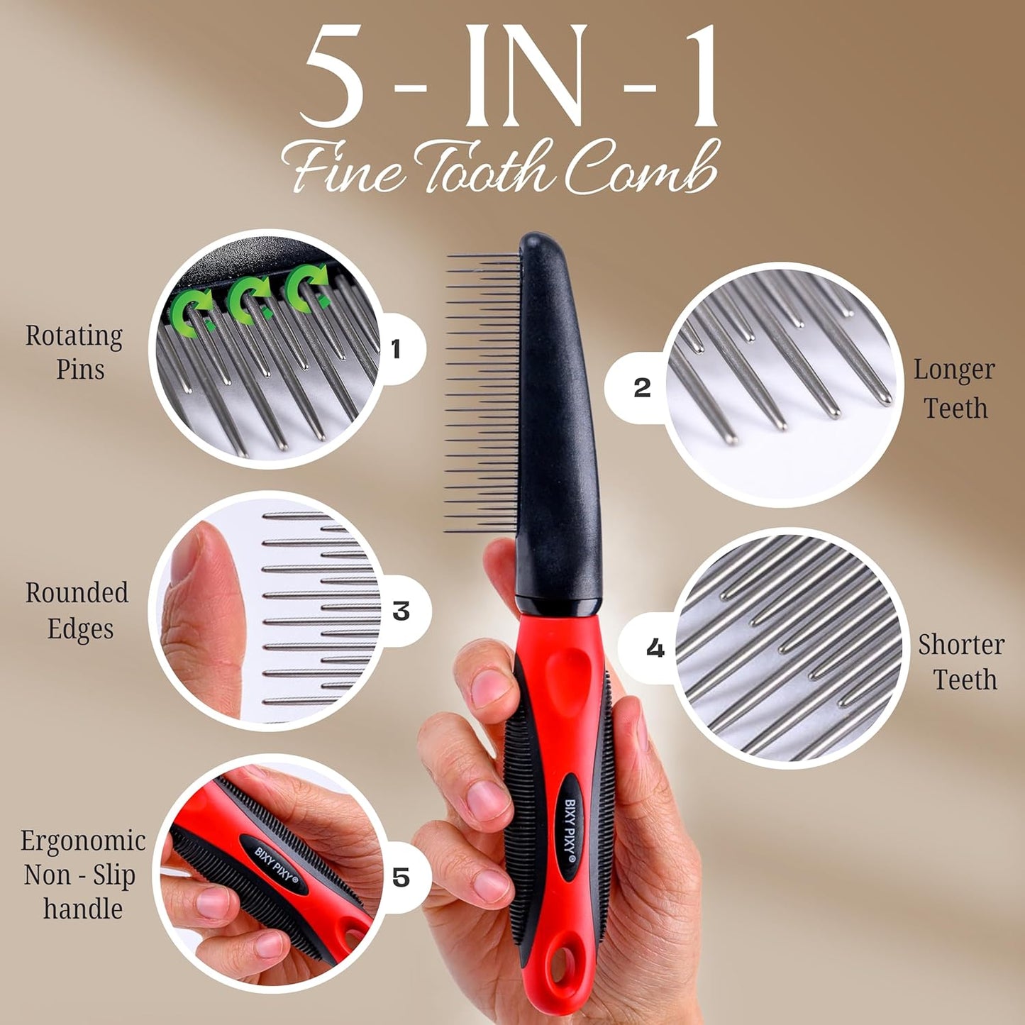 Dog Dematting Comb with Rotating Teeth for Gentle Grooming