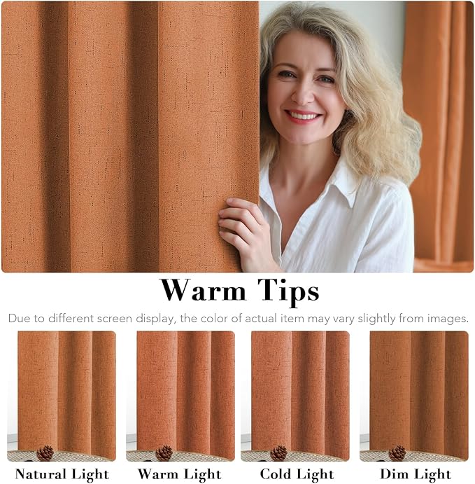 H.VERSAILTEX Halloween Curtains 100% Blackout Curtains for Bedroom Thermal Insulated Linen Textured Drapes Heat and Full Light Blocking Drapes Living Room Curtains 2 Panel Sets, Orange, 52x84 Inch