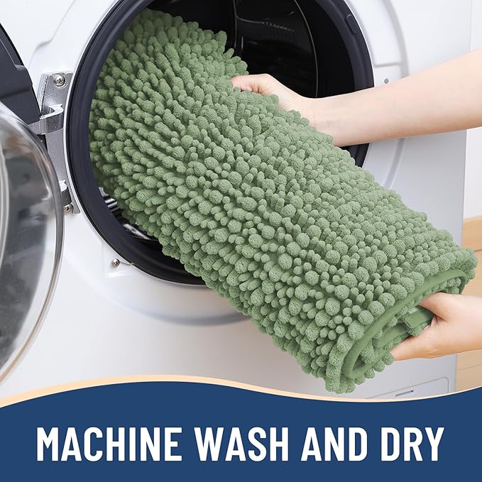 Arotive Luxury Chenille Bathroom Rug Mat, Extra Soft Thick Absorbent Shaggy Bath Rugs, Non-Slip Machine Wash Dry, Plush Bath Mats for Bathroom, Shower and Tub, 36x24, Sage Green