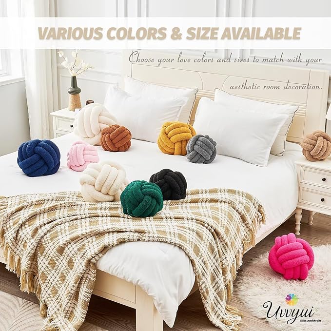 Uvvyui Knot Pillow Ball, Soft Home Decorative Pillows, Round Throw Pillow, Handmade Knotted Plush Pillow, Round Boucle Pillow Cushion (11 Inches Orange)