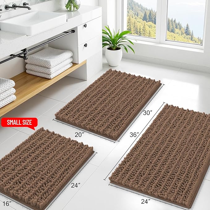Smiry Bathroom Rugs Mat 36x24, Extra Soft Absorbent Chenille Bath Rugs, Non Slip Rubber Backing Machine Washable Quick Dry Bath Mats for Bathroom Floor, Tub, Shower, Home Decor Accessories, Mocha