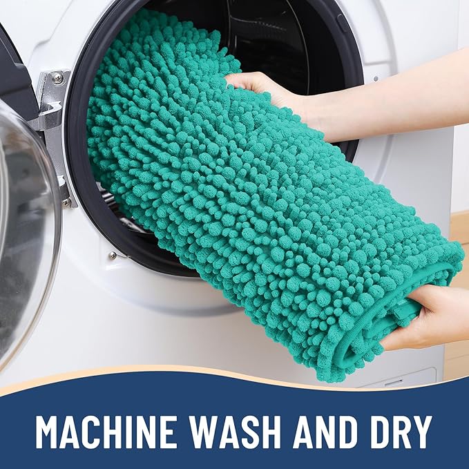 Arotive Luxury Chenille Bathroom Rug Mat, Extra Soft Thick Absorbent Shaggy Bath Rugs, Non-Slip Machine Wash Dry, Plush Bath Mats for Bathroom, Shower and Tub, 30x20, Teal