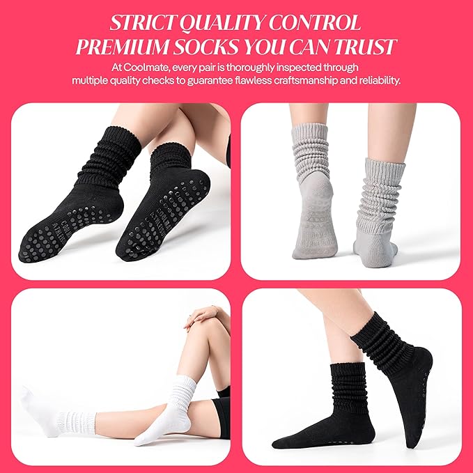 CoolMate Pilates Socks with Grips for Women, Yoga Socks, Crew Non Slip Women for Barre, Pilates Gifts