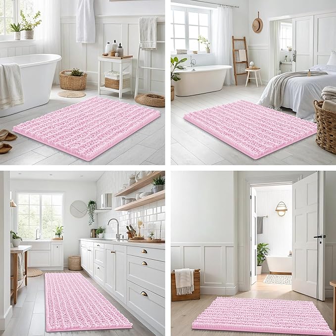 Smiry Bathroom Rugs Mat 30x20, Extra Soft Absorbent Chenille Bath Rugs, Non Slip Rubber Backing Machine Washable Quick Dry Bath Mats for Bathroom Floor, Tub, Shower, Home Decor Accessories, Pink