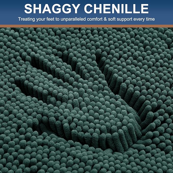 Smiry Luxury Chenille Bathroom Rugs 40x32, Extra Soft and Absorbent Shaggy Bath Mat, Machine Washable, Non-Slip Plush Carpet Runner for Tub, Shower, and Floor, Home Decor Accessories, Green