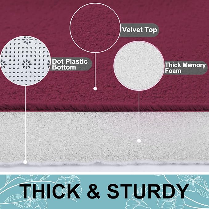 Smiry Memory Foam Bath Mat 70x24, Extra Soft and Absorbent Bathroom Mats, Non Slip Washable Carpet for Floor, Shower and Tub, Burgundy