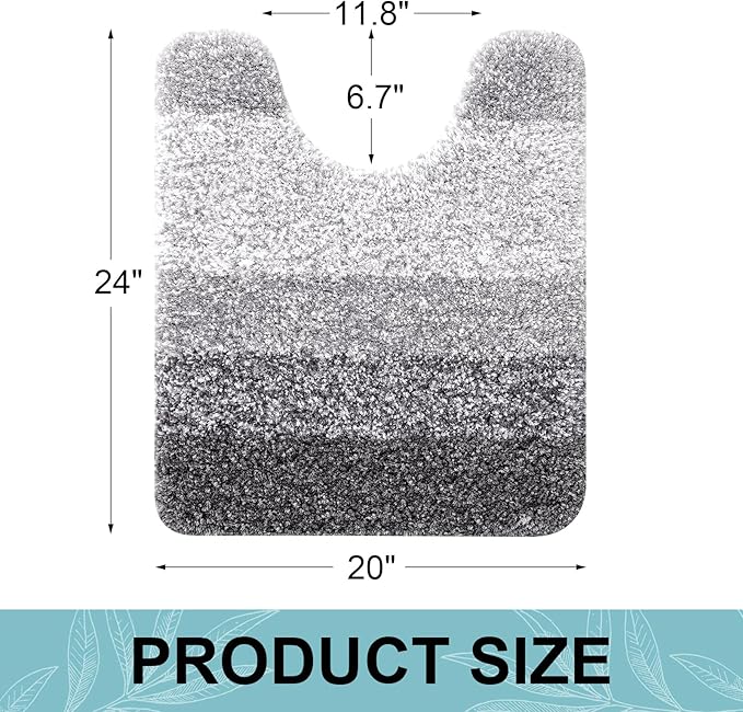 Arotive Microfiber Bathroom Rugs, Shaggy Soft and Absorbent Contour Toilet Rugs, Non-Slip, Thick Plush Machine Washable Dry Bath Mats for Toilet Base, 24x20, Grey, U-Shape