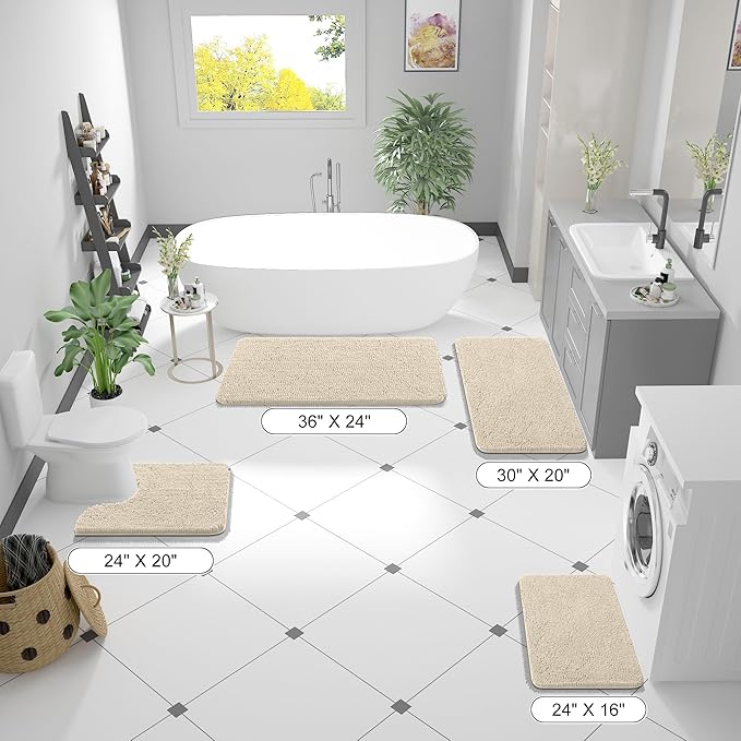 OLANLY Bathroom Rugs 44x24, Extra Soft Absorbent Chenille Bath Rugs, Rubber Backing Quick Dry, Machine Washable Bath Mats for Bathroom Floor, Tub and Shower, Home Decor Accessories, Sand