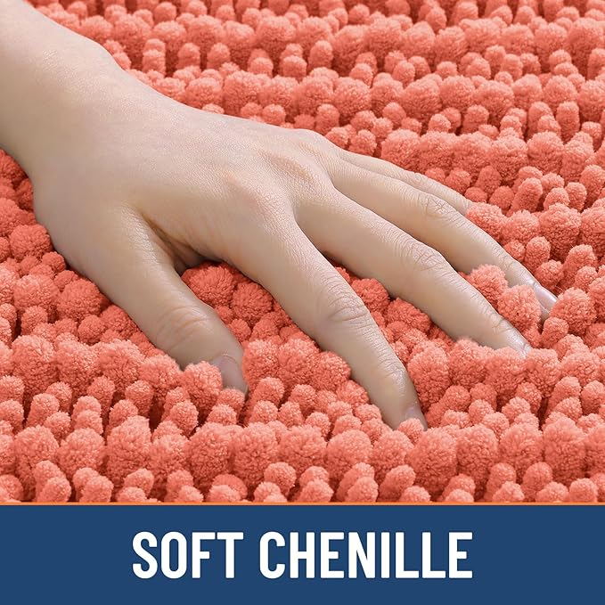 Smiry Bathroom Rugs Mat 30x20, Extra Soft Absorbent Chenille Bath Rugs, Non Slip Rubber Backing Machine Washable Quick Dry Bath Mats for Bathroom Floor, Tub, Shower, Home Decor Accessories, Coral