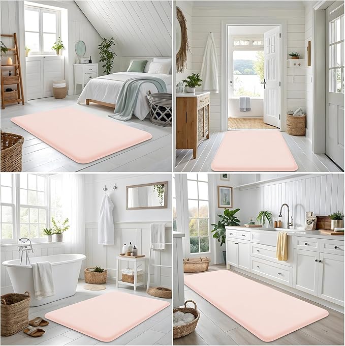Smiry Memory Foam Bath Mat 70x24, Extra Soft and Absorbent Bathroom Mats, Non Slip Washable Carpet for Floor, Shower and Tub, Pink