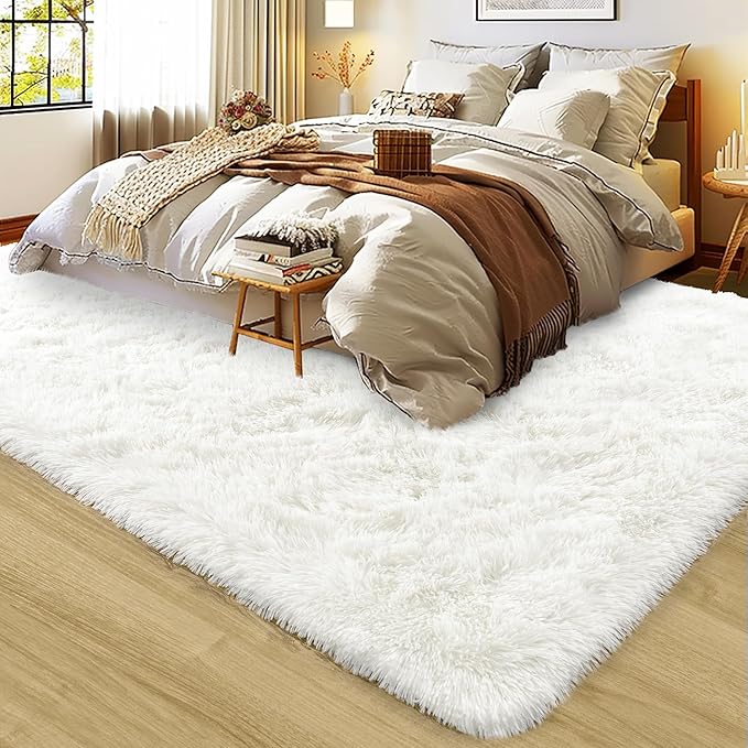 Ultra Fluffy Rug for Living Room Bedroom, 5x7 Fuzzy Large Area Rug for Living Room, Plush Soft Shag Carpet for Girl Boy Kids, Non Slip Rug Modern Indoor Home Decor Aesthetic, Cream White