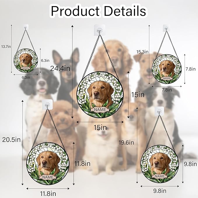 Personalized Dog Memorial Gifts for Loss of Dog, Custom Pet Photo Stained Glass Window Hanging, Labrador Owners Memorial Suncatcher Picture Potrait Ideas Gift for Cat Lovers Grandma Mom