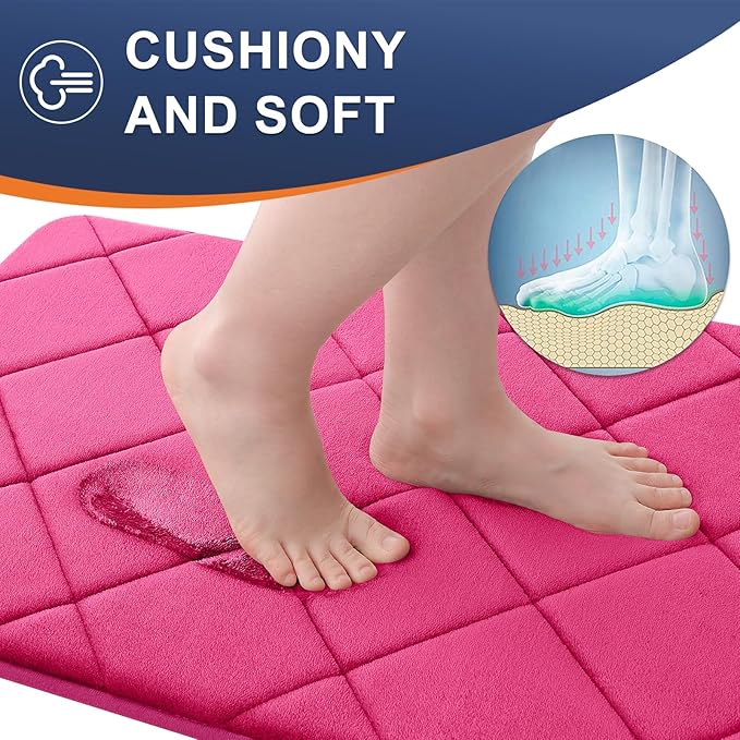 OLANLY Memory Foam Bath Mat 59x24, Ultra Soft and Absorbent Bathroom Rugs, Machine Washable, Comfortable Bath Carpet for Bathroom Floor, Tub and Shower, Deep Pink