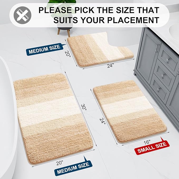 Arotive Microfiber Bathroom Rugs, Shaggy Soft and Absorbent Bath Rug, Non-Slip, Thick Plush Machine Washable Dry Bath Mats for Bathroom, Tub and Shower, 40x24, Beige, Rectangular