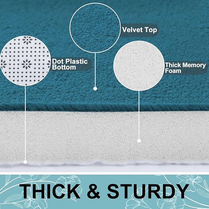Smiry Memory Foam Bath Mat 59x34, Extra Soft and Absorbent Bathroom Mats, Non Slip Washable Carpet for Floor, Shower and Tub, Peacock Blue