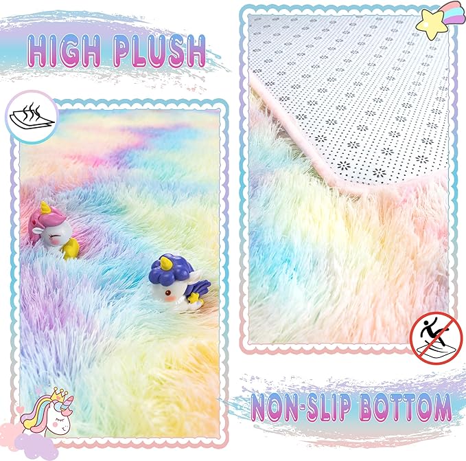 8x10 Large Area Rugs for Living Room, Ultra Fluffy Shag Rug for Bedroom, Modern Plush Soft Carpet for Girls Boys Kids Room Dorm Fuzzy Non Slip Rug for Home Decor Aesthetic, Rainbow