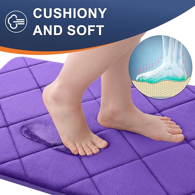 OLANLY Memory Foam Bath Mat 47x20, Ultra Soft and Absorbent Bathroom Rugs, Machine Washable, Comfortable Bath Carpet for Bathroom Floor, Tub and Shower, Purple